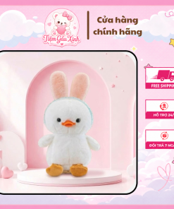 Thú Bông Chú Vịt Trắng Đeo Băng Đô Tai Thỏ Lông Xù Cao Cấp
