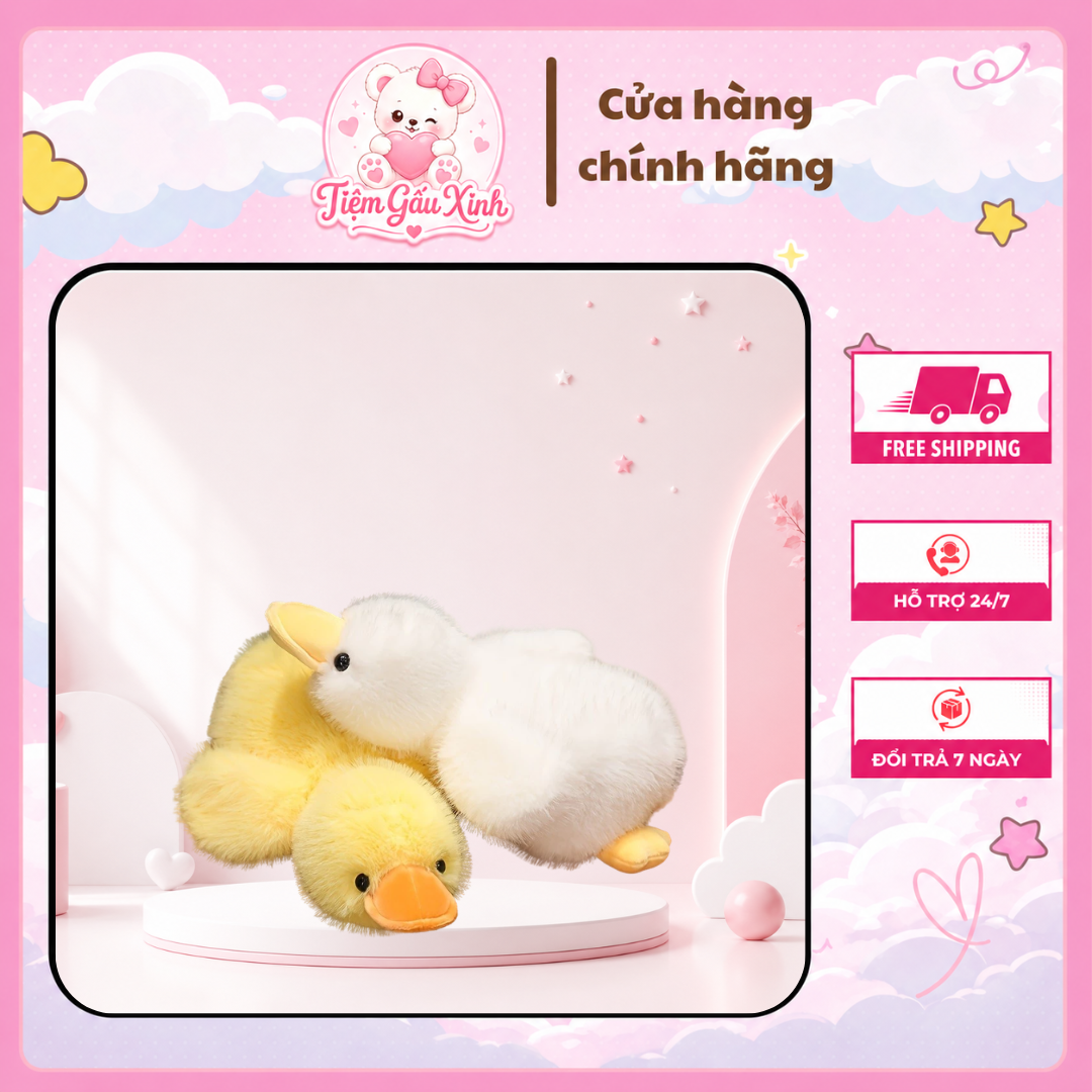 Gấu bông vịt con size 40cm mẫu mới nhất 6/2025, vải lông kim chồn và gòn trắng cao cấp