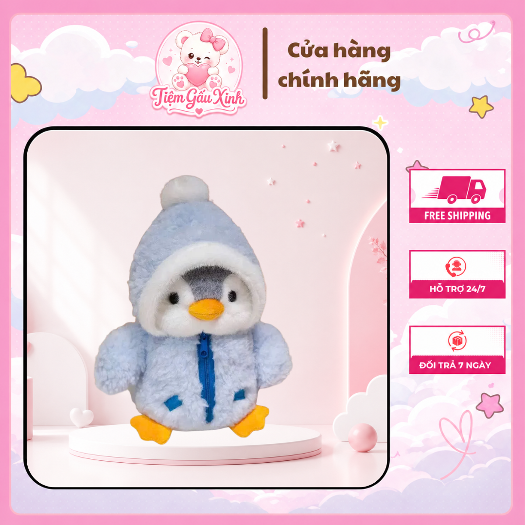 Gấu Bông Chim Cánh Cụt Mặc Áo Hoodie Siêu Dễ Thương – Thú Nhồi Bông Mềm Mịn Cho Bé