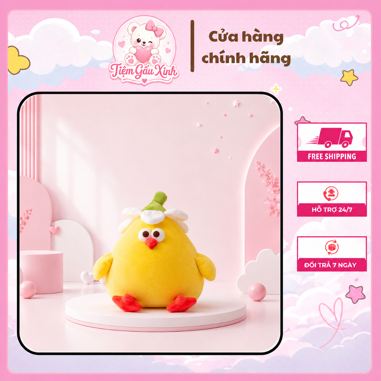 Gấu Bông Gà Con Siêu Cute, Gối Tựa Gà Con Thú Nhồi Bông Dễ Thương Làm Quà Tặng