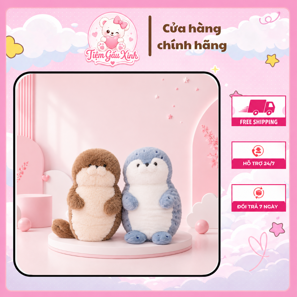 Gấu Bông Rái Cá Dễ Thương, Gối Ôm Mềm Mịn, Thú Nhồi Bông Ôm Ngủ - Gấu Bông NaDu