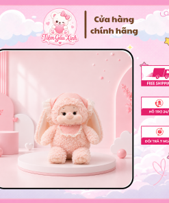 Gấu Bông Thỏ Hồng Đội Khăn Dễ Thương,Gấu Bông Chạy Bộ Thỏ Lông Xù Mềm Mại Làm Quà Tặng Cho Bé, Bạn Gái Đáng Yêu