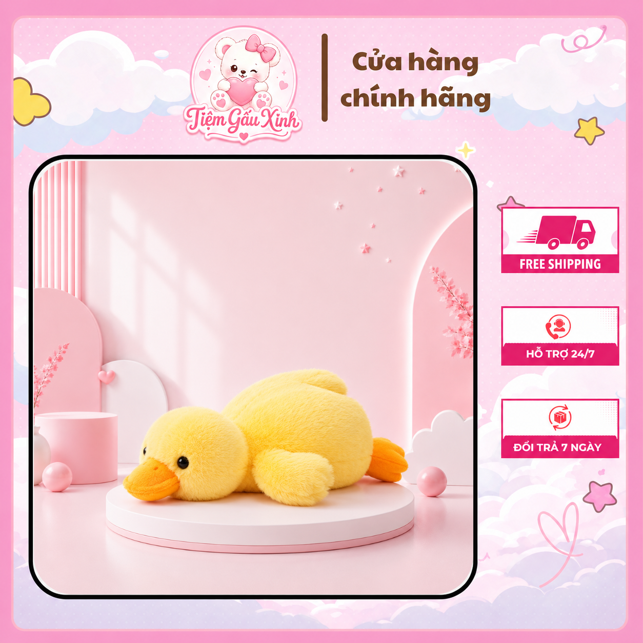Gấu bông vịt con size 40cm mẫu mới nhất 6/2025, vải lông kim chồn và gòn trắng cao cấp
